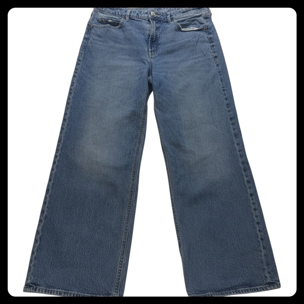 Old Navy Sky-Hi Wide Leg Women 12 Petite Blue Extra High Rise Denim Jeans